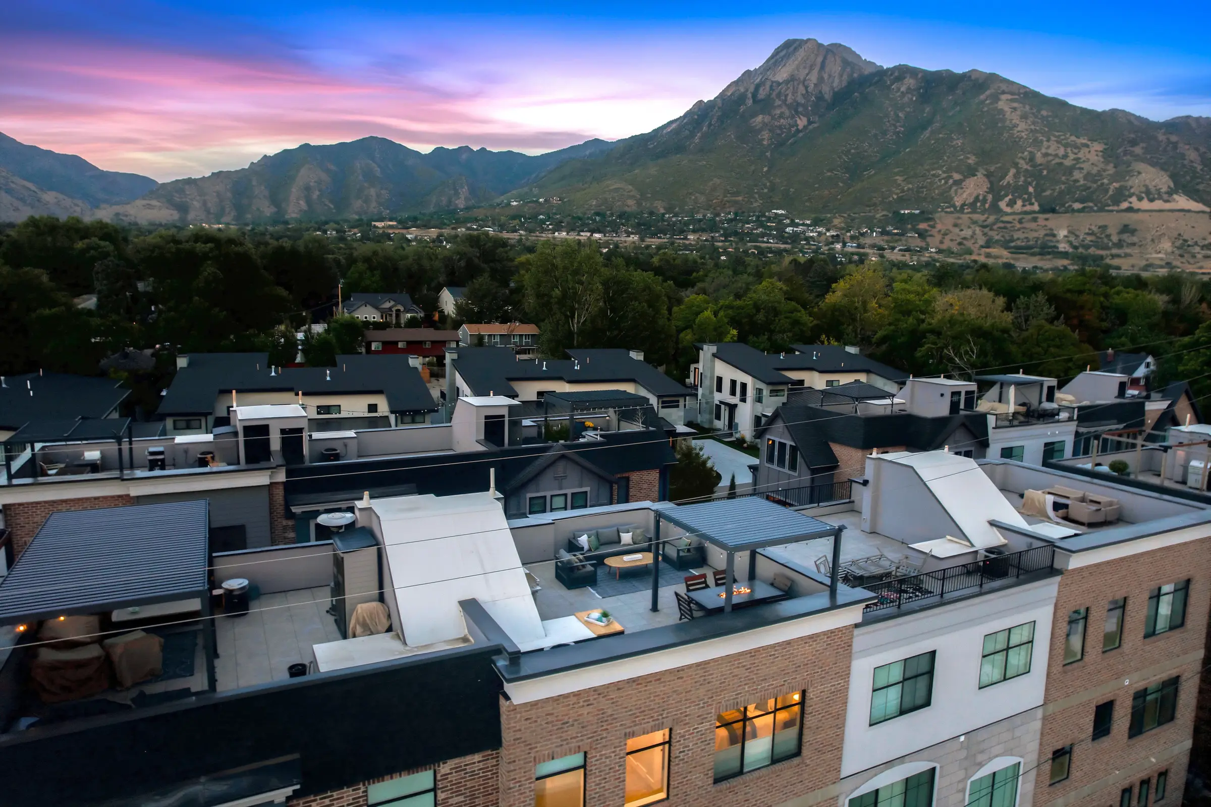 Aerial view of the home and Holladay Village